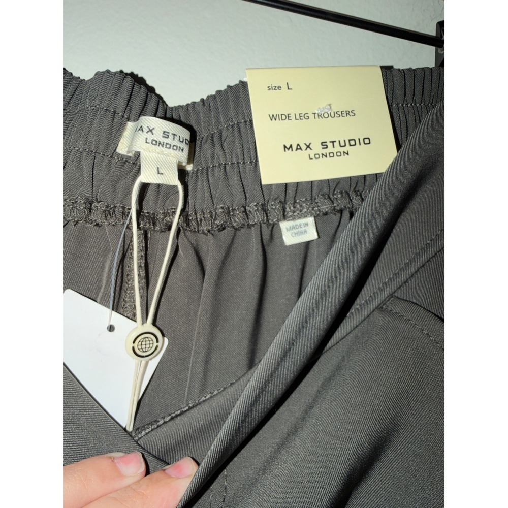 Max Studio London Womens Wide Leg Trousers Army Green Pull On Pants 2704G08 L - Picture 2 of 12